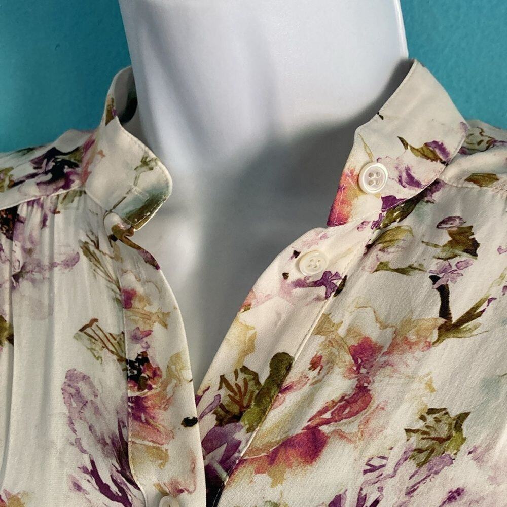 Haute Hippie Womens Size XS Silk Floral Cream Button Up Long Sleeve Blouse 38" B